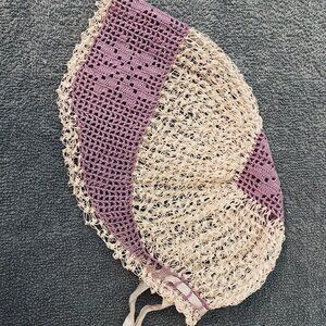 Vintage Handcrafted Crocheted Baby Bonnet in Lavender and White